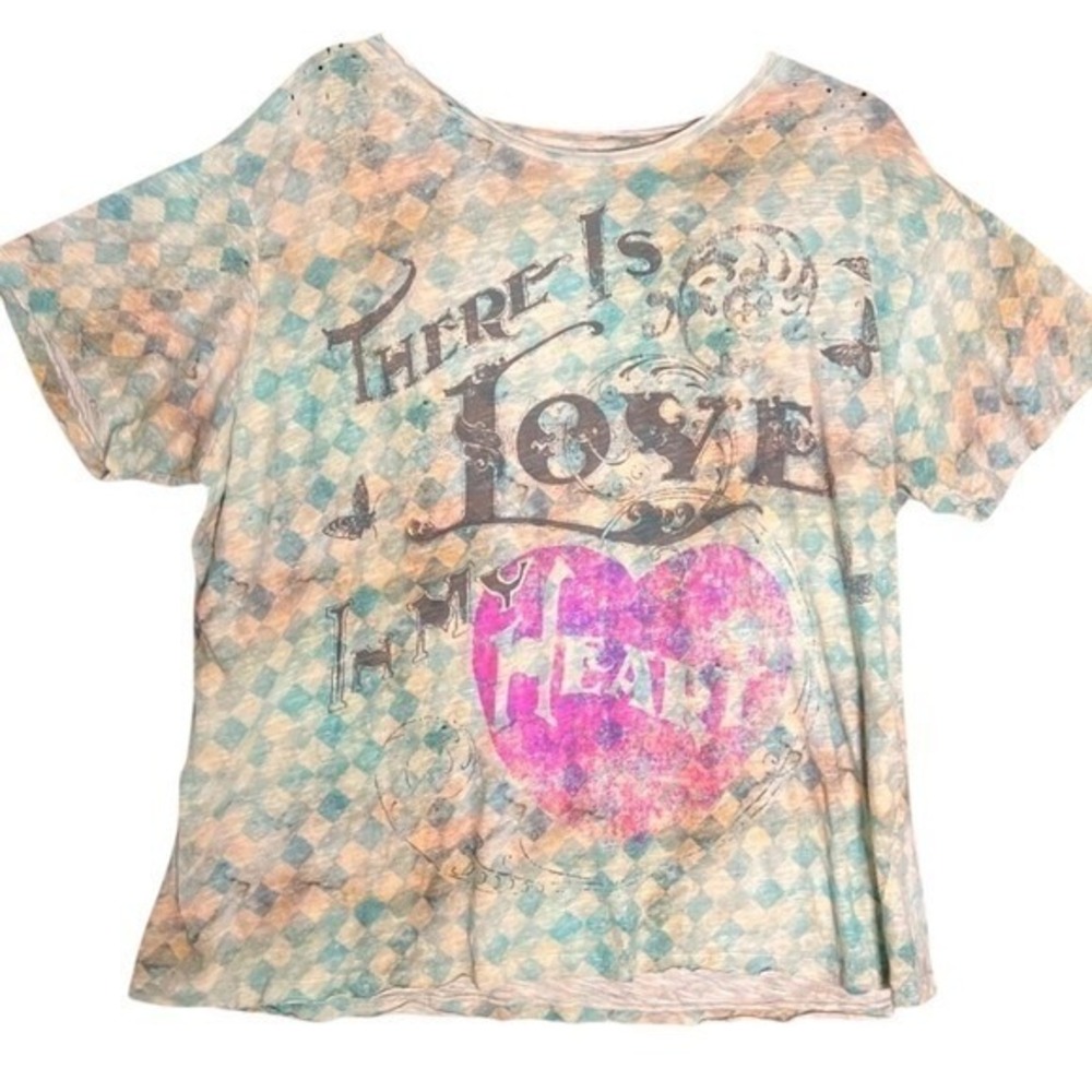 Magnolia Pearl RARE Aura Tangier Tee Shirt Cotton Jersey Blue White Checker NWT